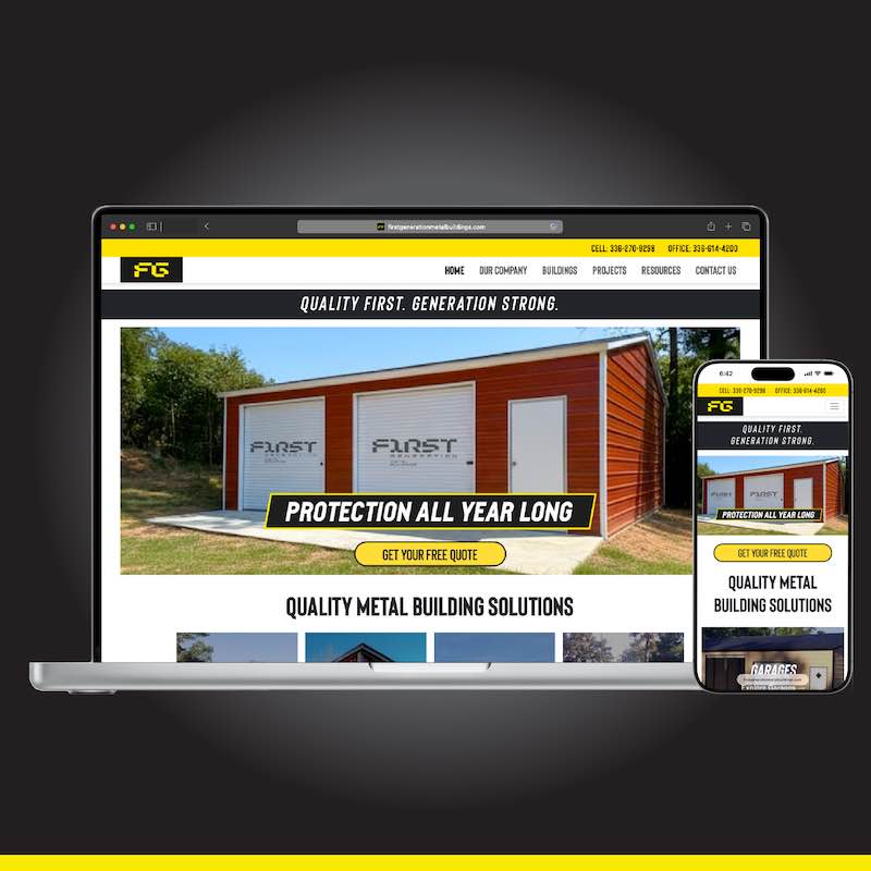 First Generation Metal Buildings website design poster image