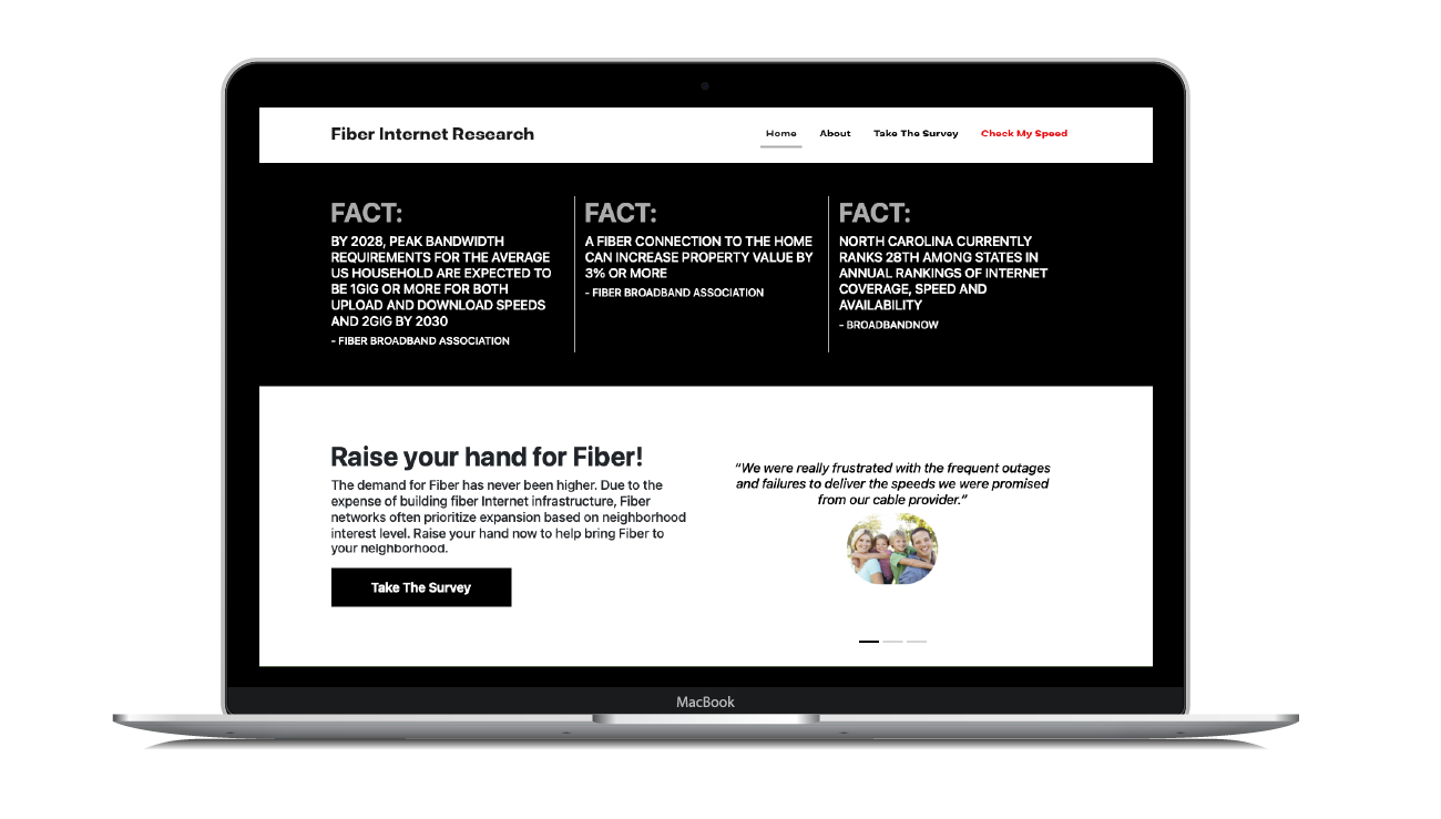 Fiber Internet Research website laptop mockup