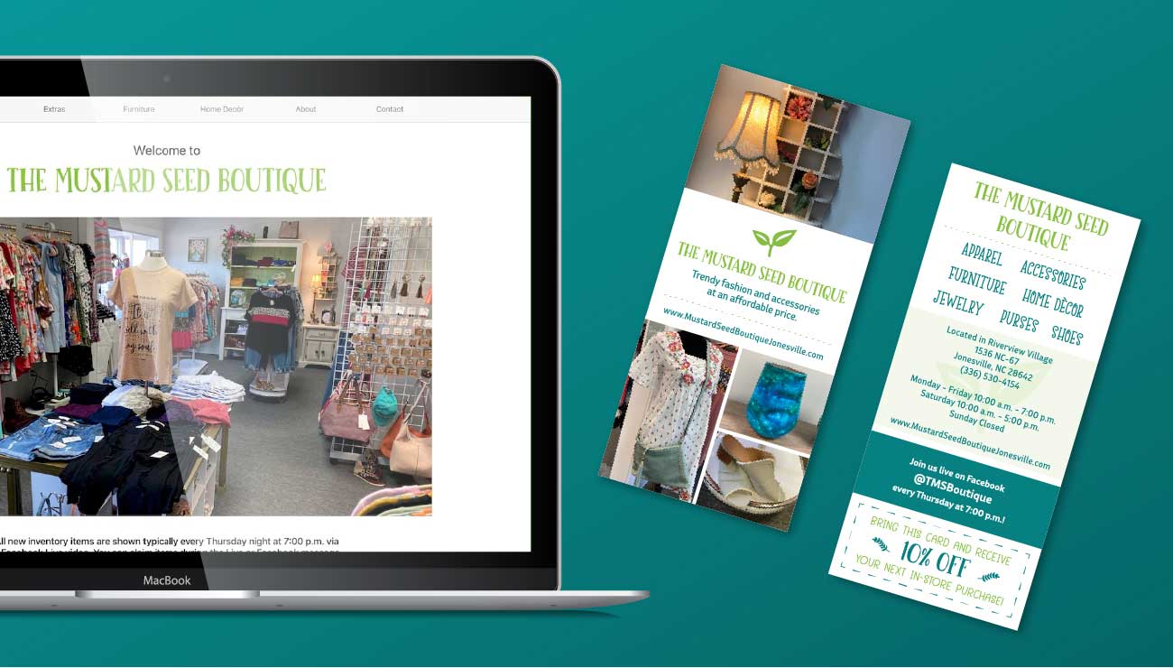The Mustard Seed Boutique Jonesville website print design mockup
