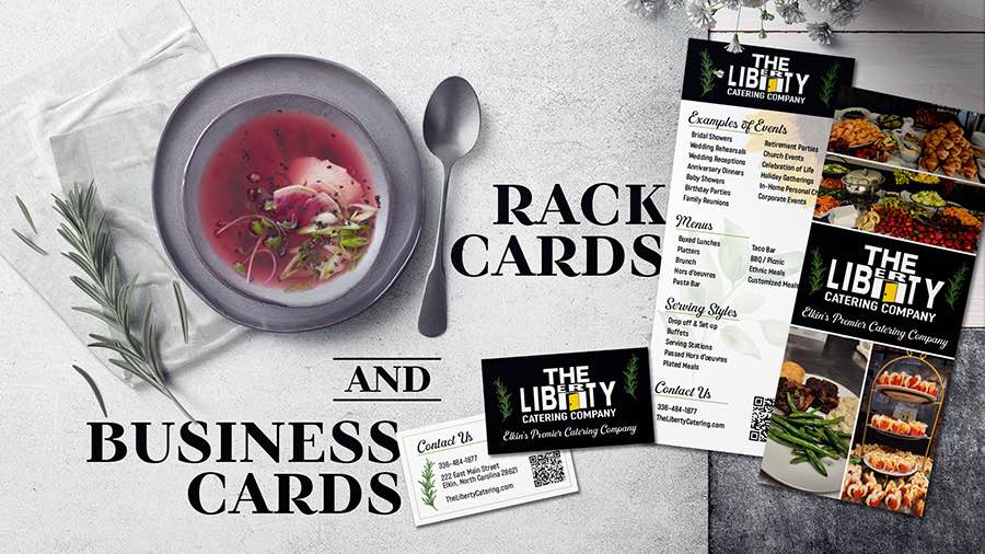 Liberty Catering rack and business cards