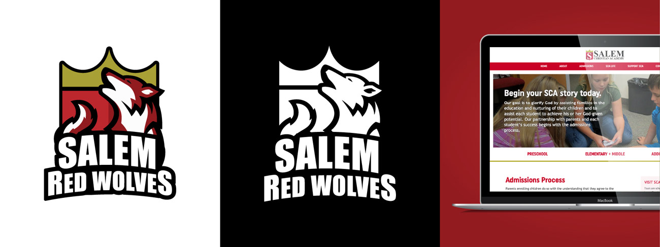 Salem Christian Academy Red Wolves masctot and laptop hero image