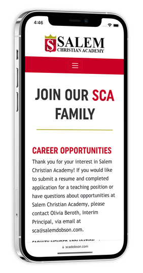 Salem Christian Academy website smartphone mockup