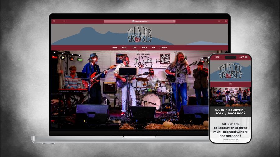 Thunder Rose Music website design poster image